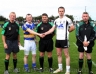 St.Mary's Rasharkin Captain Thomas Doherty, All Saints Captain Paddy Logan with Referee Davy McGrath (St.Galls) flanked by linesmen Terence McAllister (Erins Own Cargin) and Adrian Craig (Erins Own Cargin)